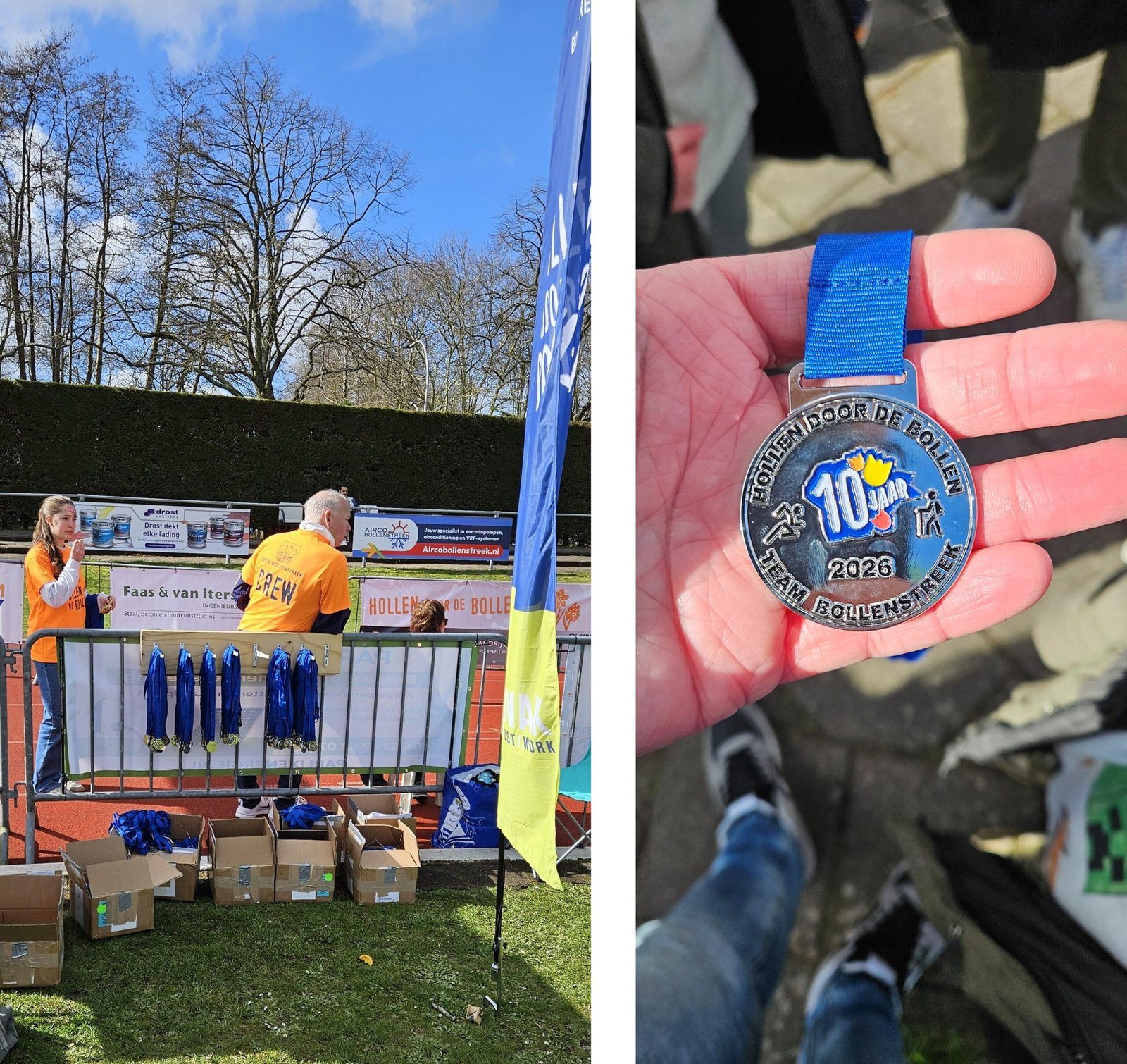 Children receiving medals at the junior run Hollen door de Bollen Lisse 2026