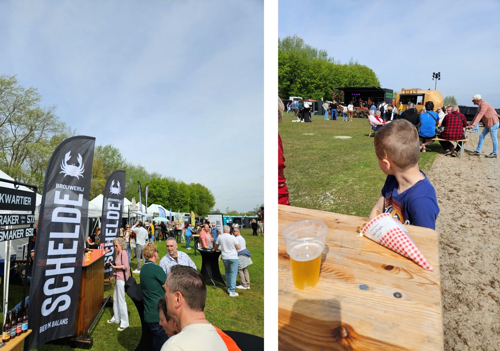 Son eating chips at the Beers and Tulips festival 2024 stage Noordwijkerhout